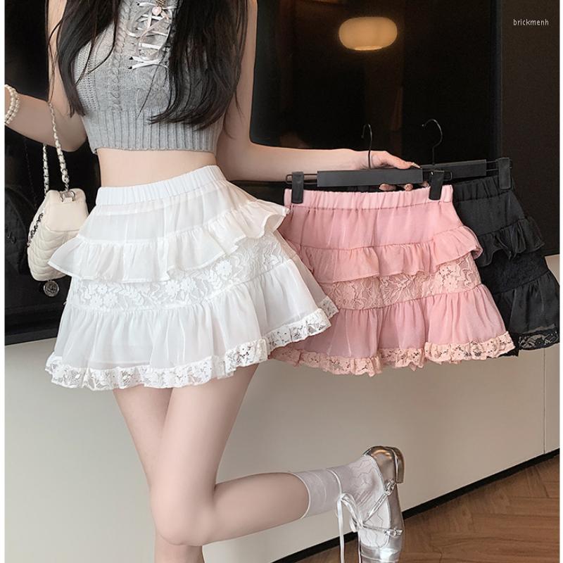 

Skirts Harajuku Y2k Sweet Lace Skirt Women Summer 2023 Lolita High Waist A-line Girl Princess Japanese Kawaii Mini Faldas Mujer, Black