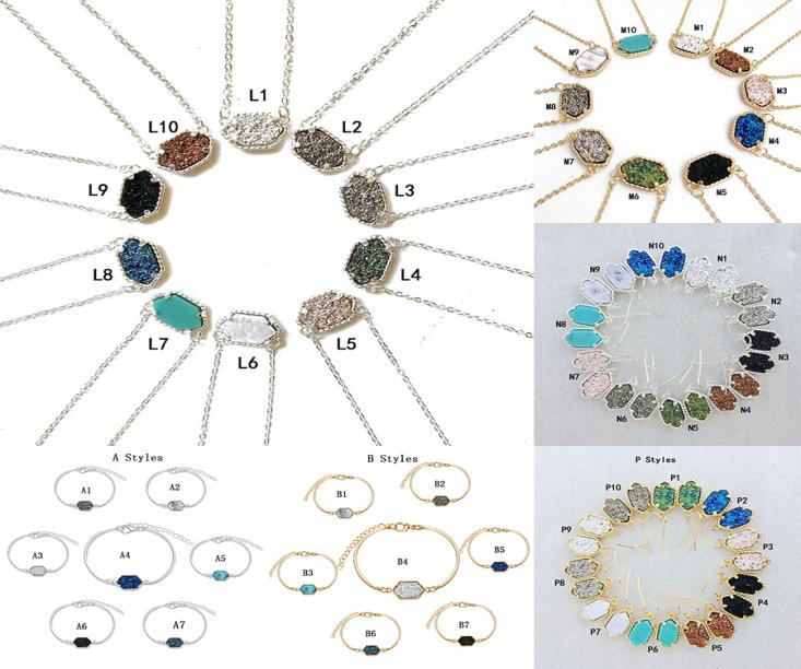 

New Druzy Stone necklaces Dangle Earrings Geometric Natural stone Pendant Charm Bracelet Rings For women Girls Fashion Jewelry in 1716572