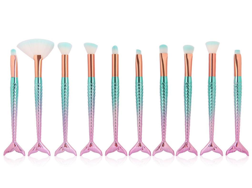 

Professional 10 PCSset Mermaid Makeup Brushes Set Foundation Blending Eyeshadow Contour Concealer Blush Cosmetic Makeup Tool8383149