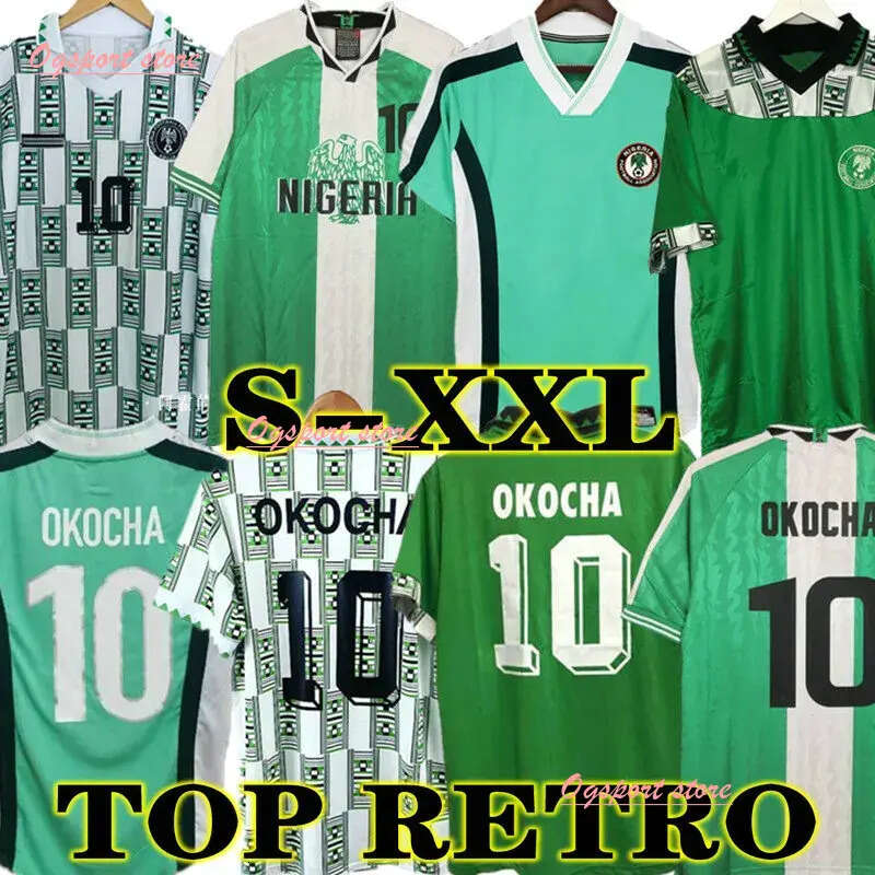 

Okocha Nigeria Retro 1994 Home Away Soccer Jerseys Kanu Finidi Nwogu Futbol Kit Vintage Football Jersey Classic Shirt 1996 1998, Grey