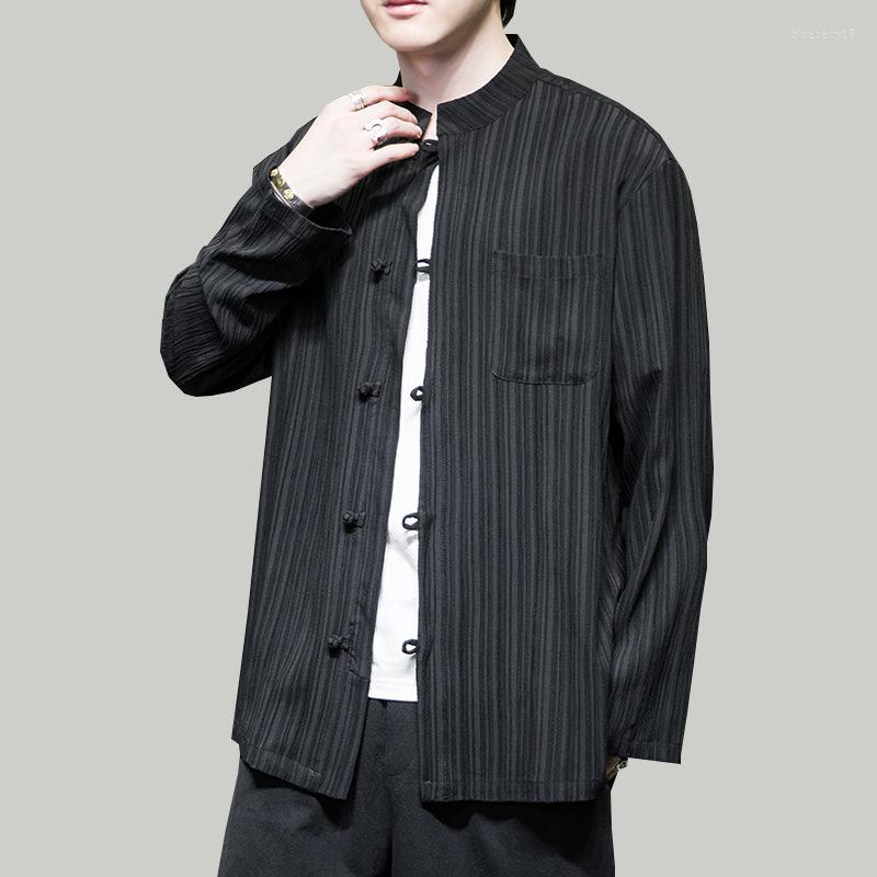 

Ethnic Clothing Chinese Style Men Tang Suit Cotton Linen Retro Jacket Hanfu Disc Buckle Oriental Traditional Costume Adult Boy Long Sleeve