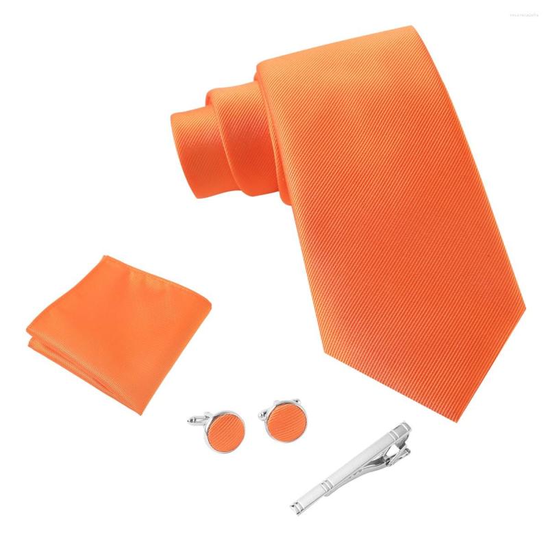 

Bow Ties Ikepeibao Men Bright Orange Striped Necktie Sets Pocket Square With Metal Cufflinks Clip Performance Tie Fit Formal Clothing