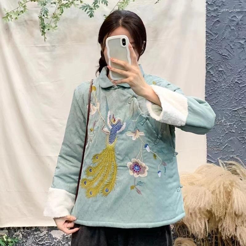 

Ethnic Clothing Embroidery Tang Suit Padded Jacket Autumn Winter Style Women Quilted Coat Cheongsam Top Female Traditional Clothes 31795