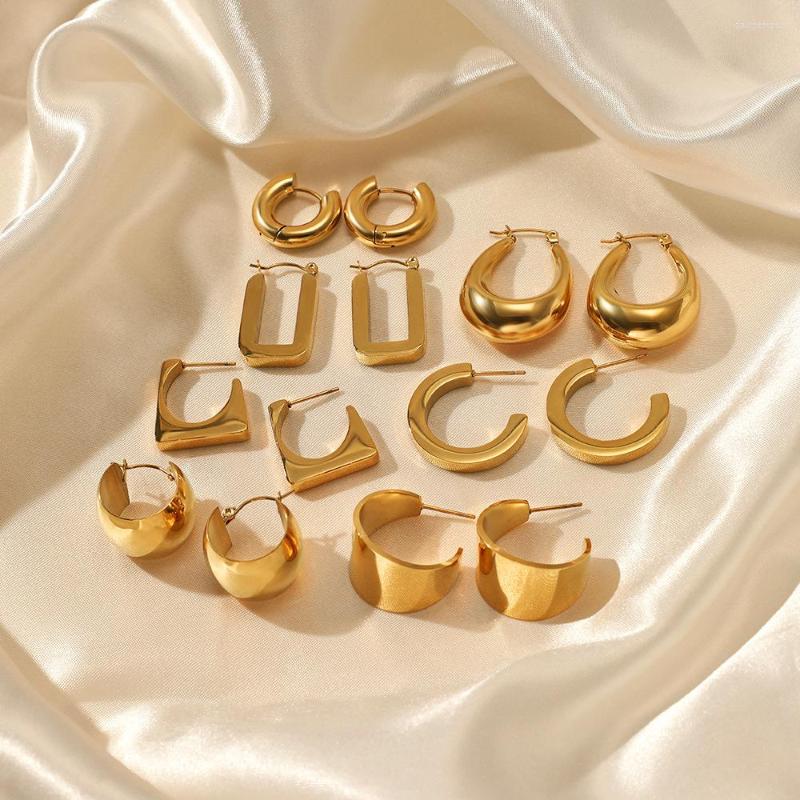 

Hoop Earrings Aneebayh Punk Chic Metal Big Geometric Smooth Stainless Steel Huggie 14K Gold Plated Charm Jewelry