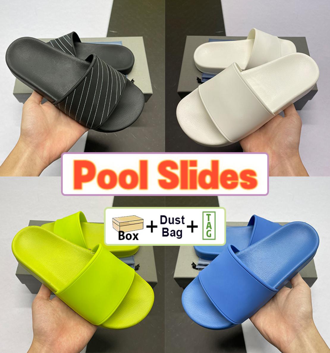 

With box luxury slippers pool slides men beach sandals beige black white writing grey red blue lime pink fluo green yellow women d7829346, Fuchsia