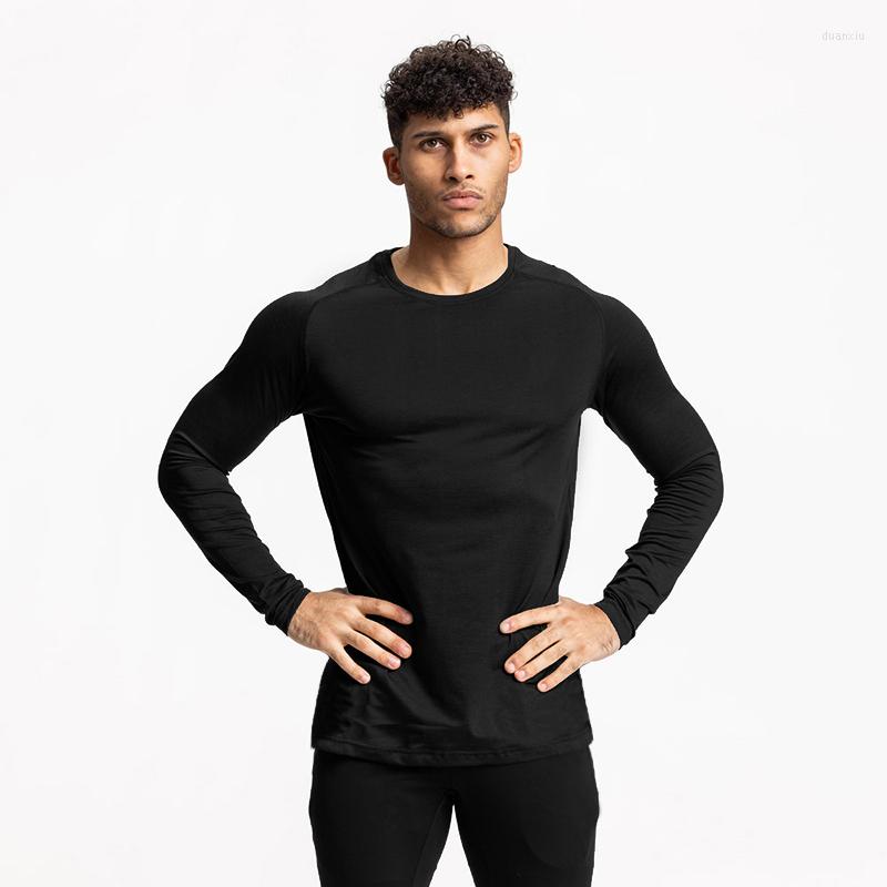 

Men's T Shirts Mens Long Sleeve Tight Elastic T-shirt Gyms Fitness Casual Simple Solid Tops Autumn Breathable Quick Dry Training Shirt, Black