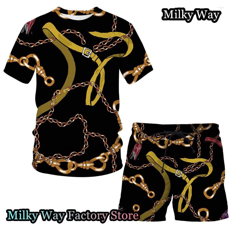 

Men's Tracksuits Men Summer Tracksuit Vintage T-Shirt Shorts Set 2 Pieces Casual Outfit Male Luxury Chain Suit Clothing Fashion Streetwear, Set-01