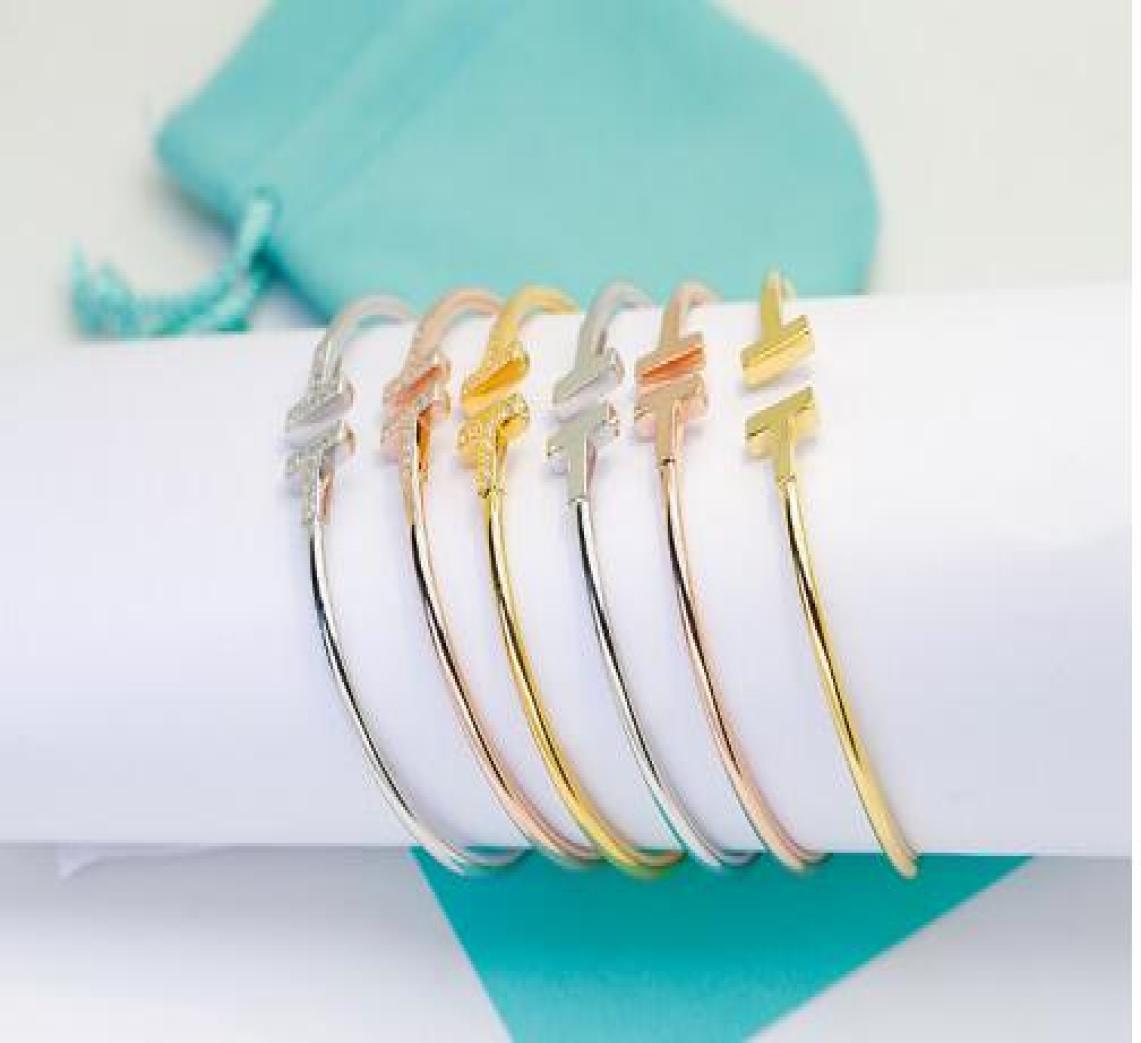 

European and American fashion s925 sterling silver stretch bracelet double t bracelet rose gold egg bracelet7243693