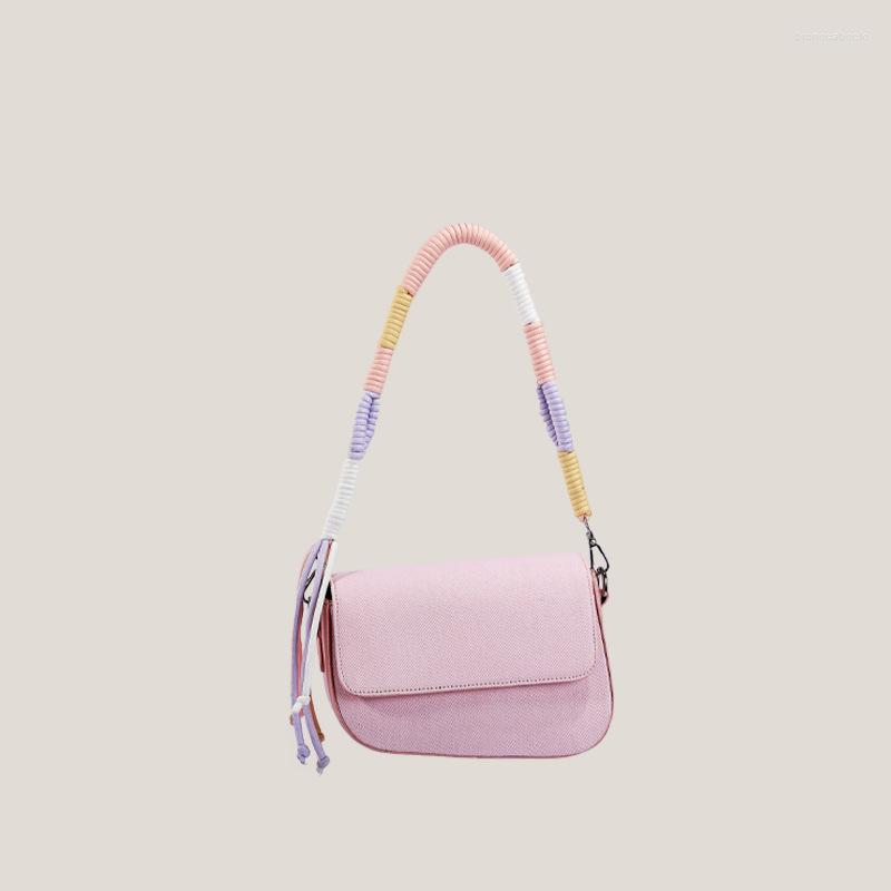 

Evening Bags Niche Pink Single Shoulder Bag Women Sweet Girls Cute Little Box Purses And Handbags Rope Woven Handle Hand For Ladies