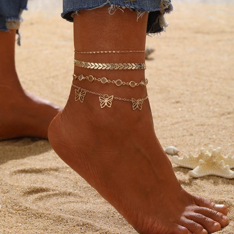 

Anklets Vintage Boho Butterfly Pendant Anklet For Women Shiny Rhinestone Fishtail Starfish Shell Summer Beach On Foot Jewelry