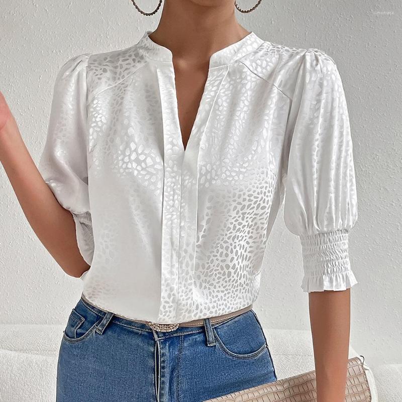 

Women's T Shirts Summer Women V-neck Pure Color White Shirt Lines Temperament Casual Short Sleeve Tops Clothing