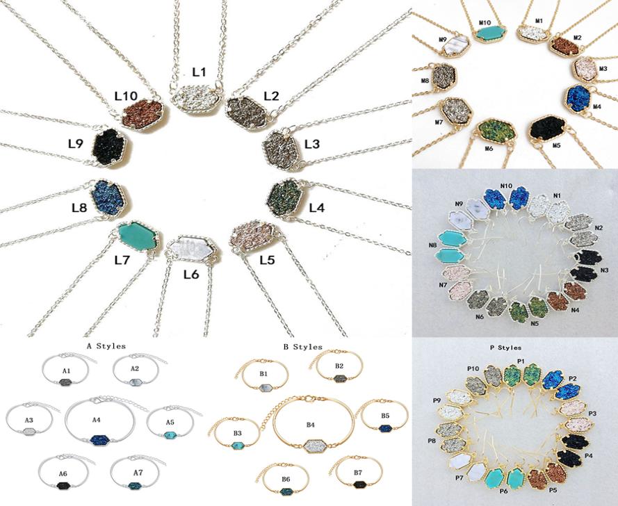 

New Druzy Stone necklaces Dangle Earrings Geometric Natural stone Pendant Charm Bracelet Rings For women Girls Fashion Jewelry in 6543941