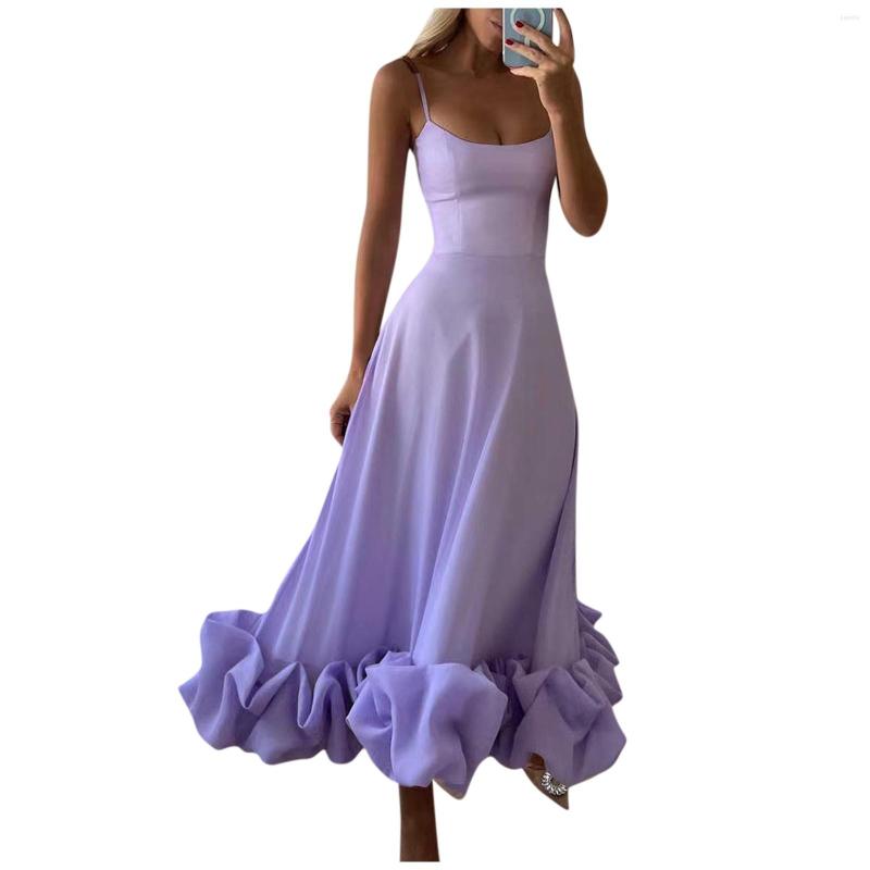 

Casual Dresses Rose Pleated Camisole Dress Women Elegant Sleeveless Backless Long Fashion Female Banquet Party Robe Vestido, Black