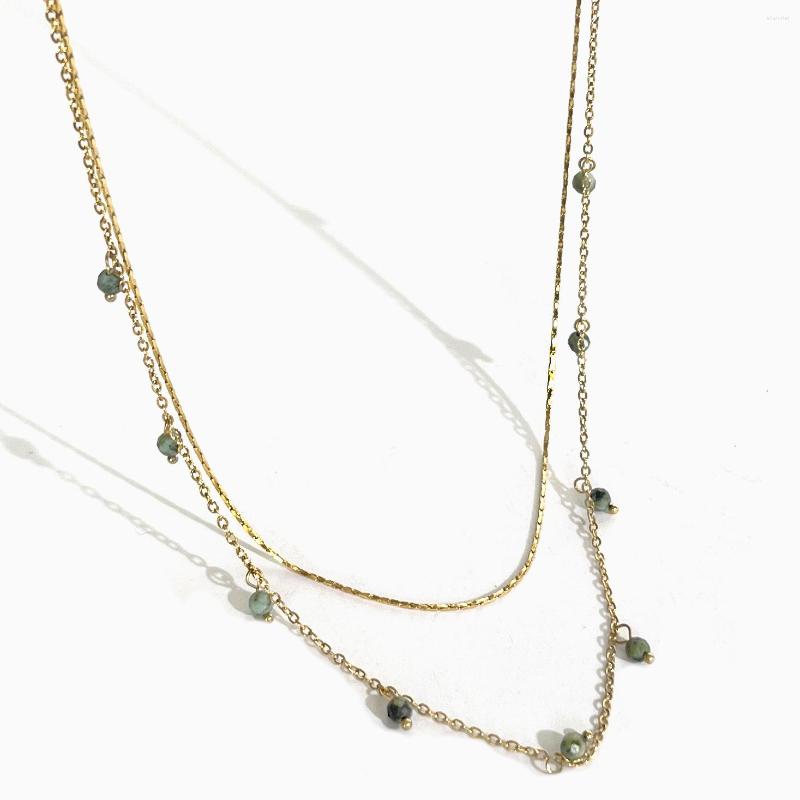 

Pendant Necklaces Peri'sbox FREE TARNISH Natural Stone Beads Double Layered Choker For Women Stainless Steel Gold Pvd Plated Thin Chain