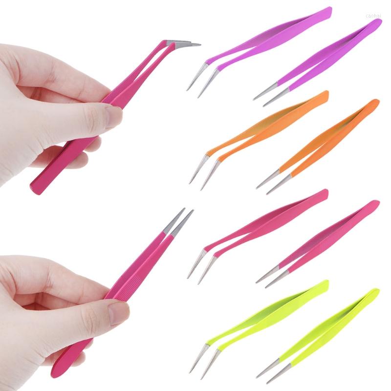 

Makeup Brushes 2Pcs Stainless Steel Tweezers Nail Tools Eyelash Extension Straight Curved Nippers Pointed Clip For Women Men Supplies