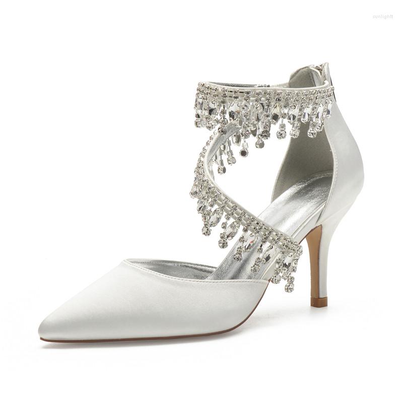 

Dress Shoes High Heels Crystals Tassel Wedding Women Pointed Toe Zipper Back Satin Prom Evening Bridal Party Pumps, Navy blue