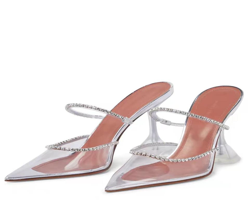 

New Season Sandals Amina Shoes Muaddi Gilda Embellished Clear Pvc Mules Transparent7852312, Red