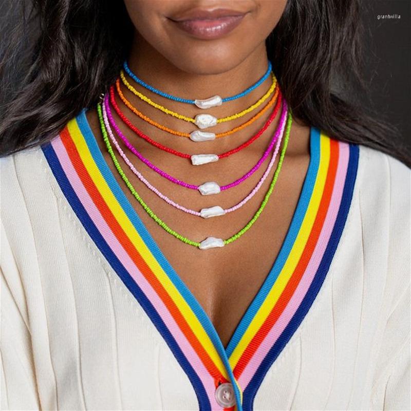 

Choker Vedawas INS Summer Test Colorful Beads Clavicle Necklace For Women Boho Layer Strand Collar Necklaces Vacation Jewelry