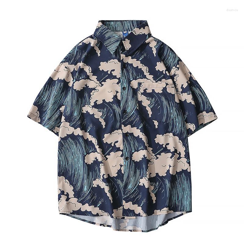 

Men's T Shirts Oversized Mens Shortsleeve Summer Loose Casual Cardigan Geometric Creative Printing Lapel Streetwear Japanese Fashion, Blue