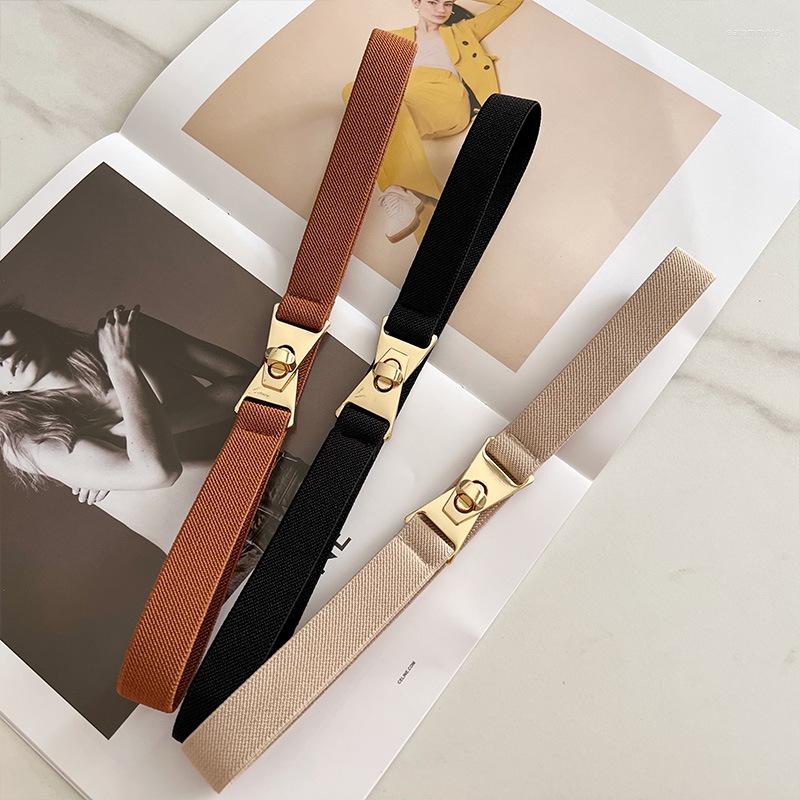 

Belts Gold Metal Buckle Women Coat Dress Waistband Accessories For Ladies Trendy Thin Stretch Waist Belt, Black