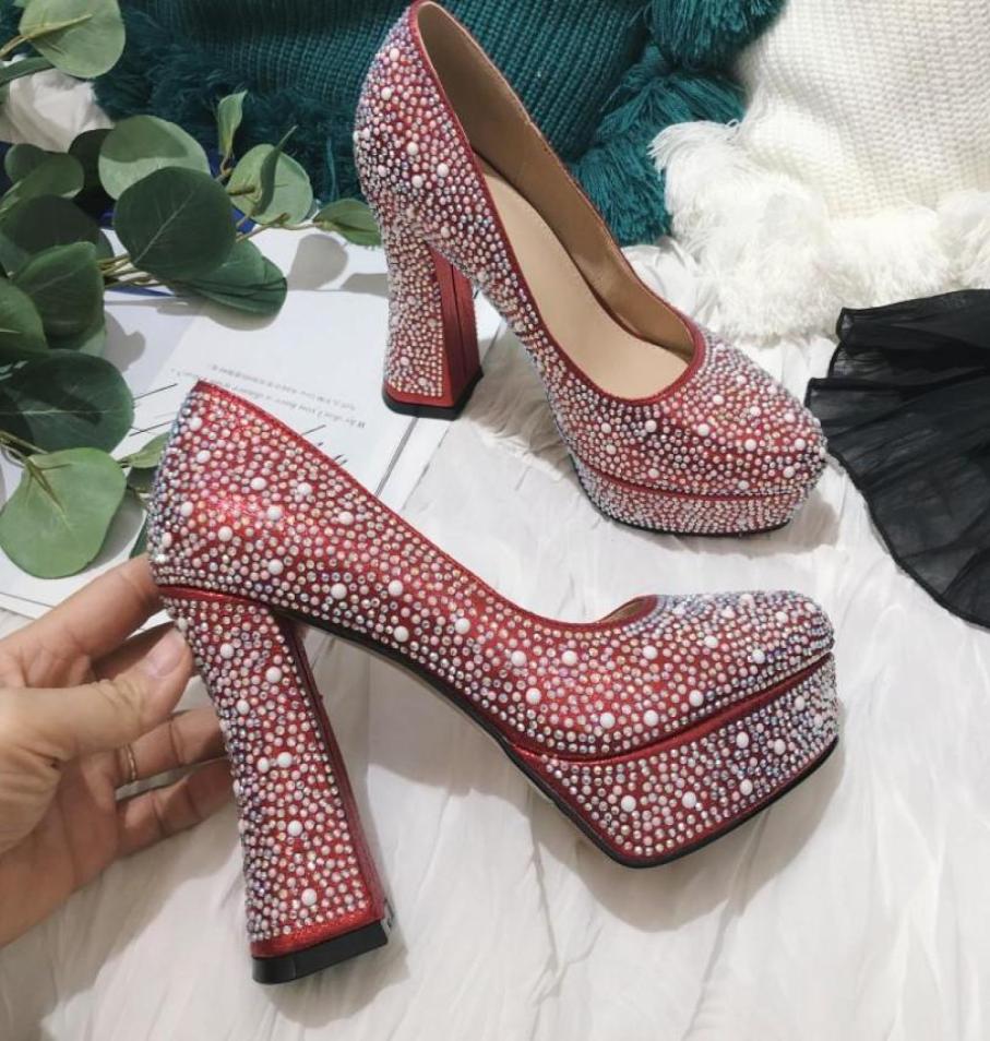 

Dress Shoes All Season Fashion Women039s Diamonds Wedding High Quality Platform Heeled EU3539 Size BY8441450544, Red