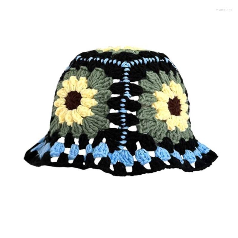 

Berets Crochet Flower Bucket Hat Lightweight Fisherman For Girls Camping Travel Y1UA, Green