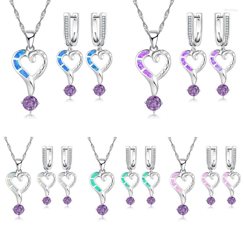 

Necklace Earrings Set 2023 Cute Heart Jewelry For Women Statement Wedding Gift Fashion Zircon Imitation Opal With, Picture shown