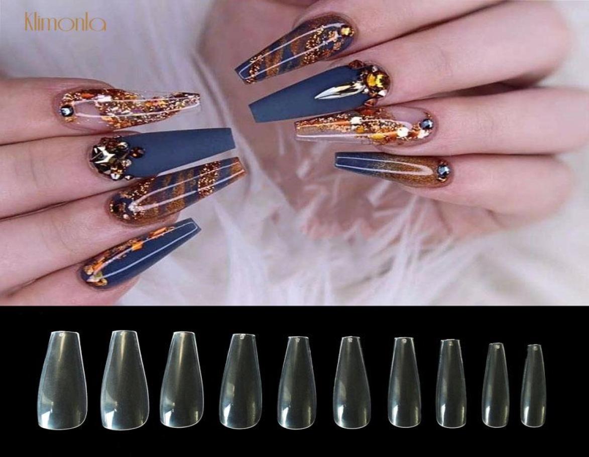 

500pcs 10 Sizes Long Coffin Stiletto Nails Transparent Full Cover False Nail Tips ABS Ballet Fake Nails New Design5417641, Multi