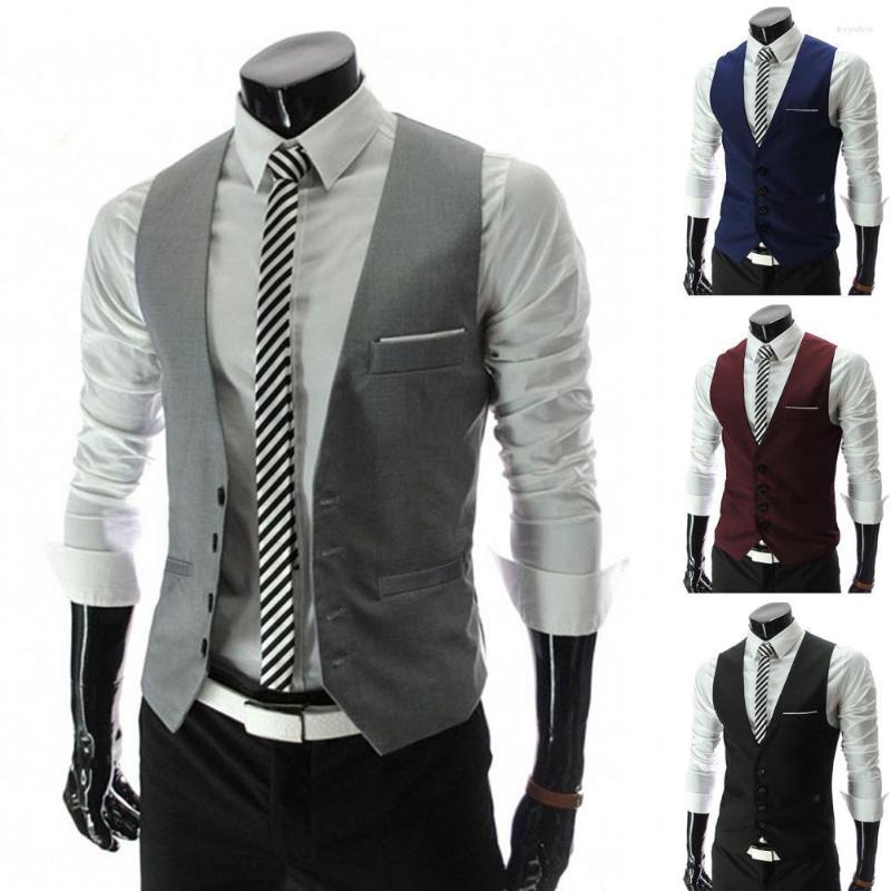 

Men's Vests Simple Vest Workwear Pockets Suit Formal Business Solid Sleeveless Color Men, Navy blue