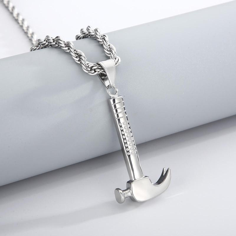 

Pendant Necklaces HAOYI Hip Hop Personality Crook Hammers Necklace For Men Fashion Silver Color Stainless Steel Jewelry Gift