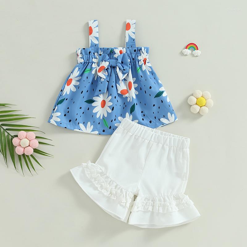 

Clothing Sets Fashion Infant Baby Girls Outerwear Summer Sleeveless Floral Sling Vest Ruffles Tank Top White Shorts Pants 2Pcs, Blue