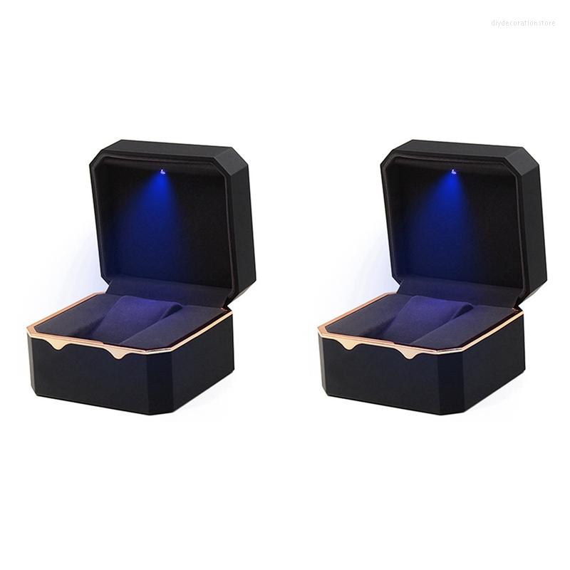 

Watch Boxes 2X Box With Octagonal Gold Edge Light Paint Storage