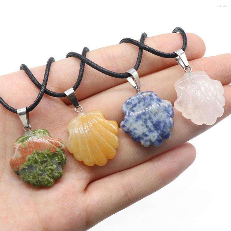 

Pendant Necklaces 1pc Natural Shell Shape Reiki Healing Gemstone Semi-Precious Stone Decoration Necklace Jewelry Gift 22x22x7mm