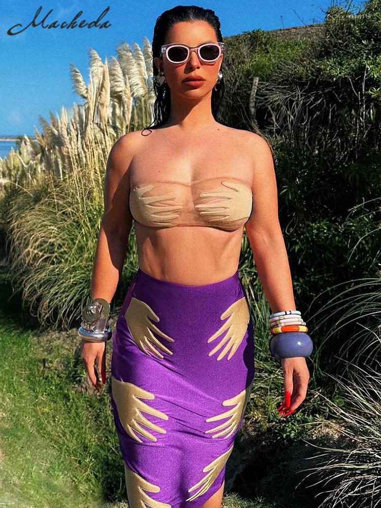 

Women' Tanks Macheda Sexy See Through Patchwork Print Coeset Tops Women Summer Strapless Party Club Crop Top Slim Backless Tube, Khaki