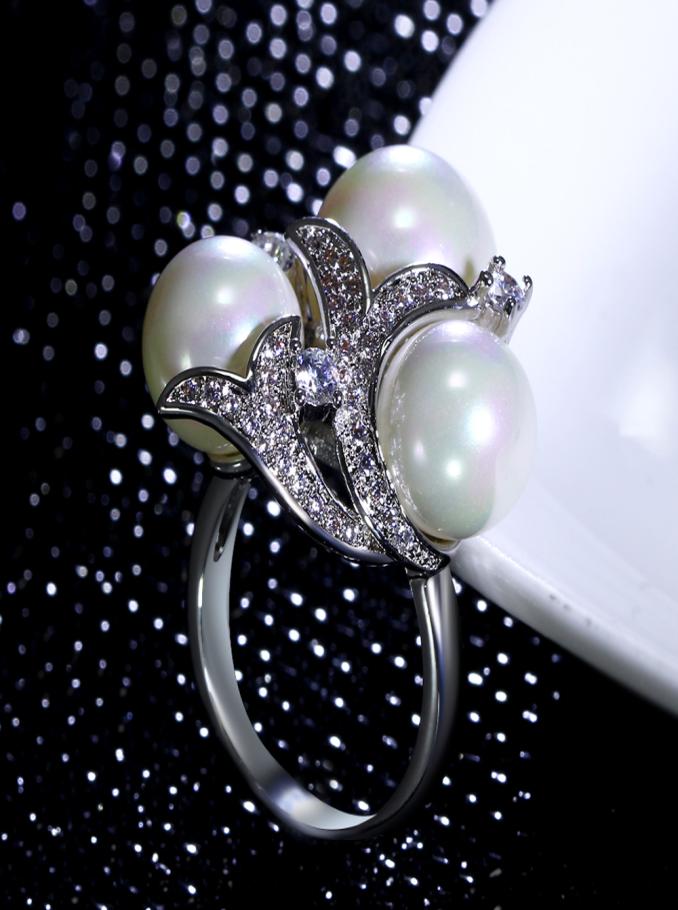 

New Latest design ring white pearl Ring Trendy Birthday gift With High quality crystal CZ Nice Ring6009469