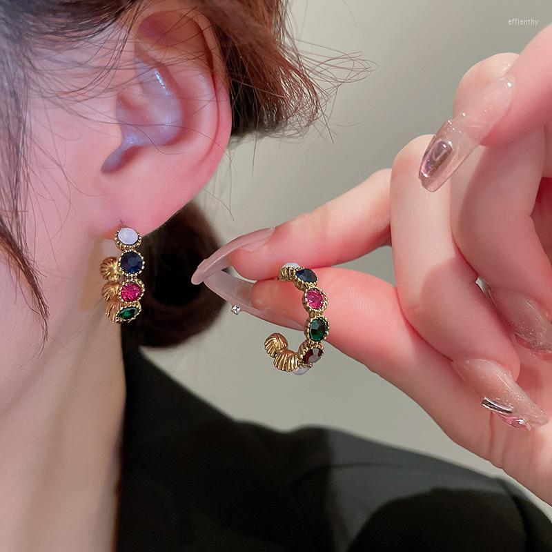 

Hoop Earrings Lovelink Luxury Retro Colorful Crytsal Hollow Out Round For Women Gold Color Circle Girls Fashion Jewelry