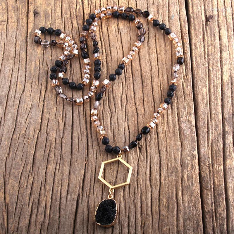 

Pendant Necklaces RH Fashion Boho Jewelry Accessory 6mm Natural Stones Glass With Metal Mattgold Links Druzy Drop For Women Gift