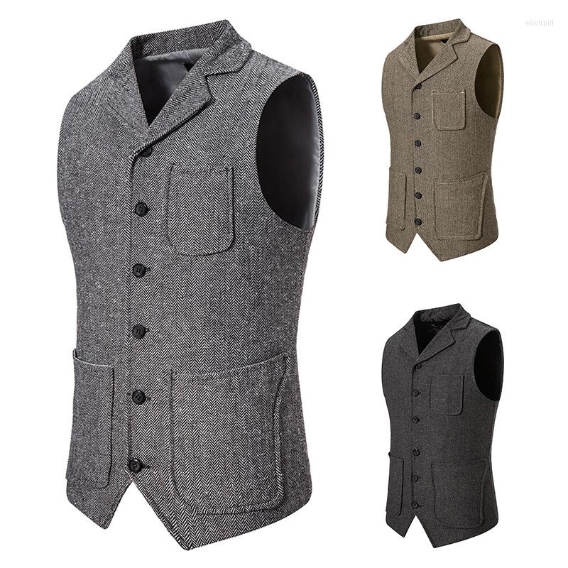 

Men's Vests High Quality Mens Suit Vest Waistcoat Business Turndown Collar Slim Herringbone Fabric Male Dress Blazer Formal Party V09, Black