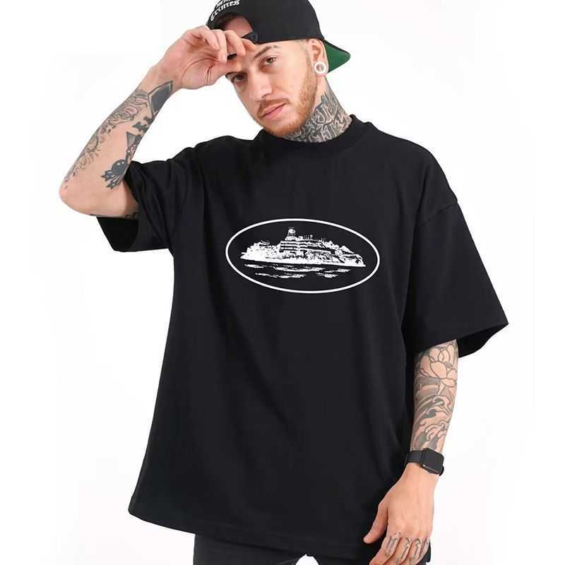 

Designer T-shirt CRTZRTW European and American trendy brand summer men's and women's pure cotton short sleeved loose fitting large five quarter sleeve insT shirt, Black yellow chart