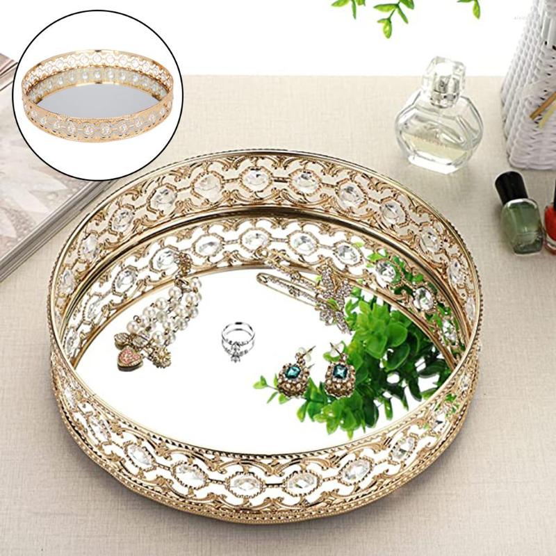 

Jewelry Pouches Mirrored Tray Round Dressing Table Decorative Storage Crystal Mirror Jewellery & Makeup Organiser Vanity Drinks