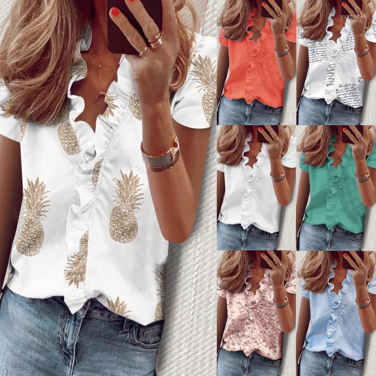 

Men's Sweaters Women Elegant Short Sleeve Ruffles V Neck Blouse Casual Office Lady Loose Shirt Vintage Harajuku Bohemian Tops Streetwear