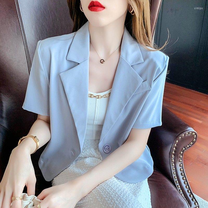 

Women's Suits Summer Office Lady Solid Color Blazers Stylish Single Button Women's Clothing Short Sleeve Casual Spliced Lapel Loose 2023, Black