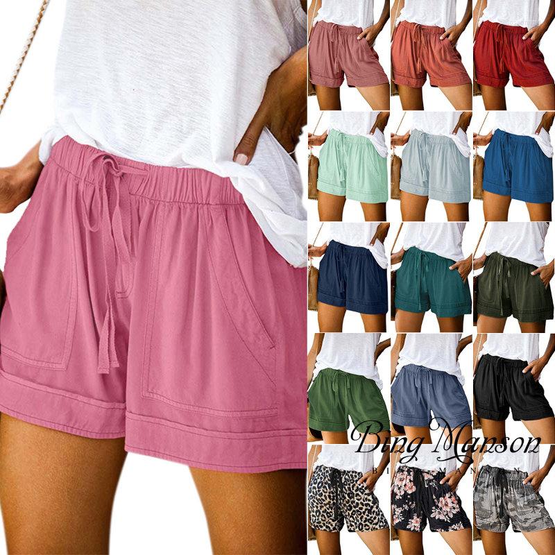 

Women's Shorts 2023 Summer Multi Color Casual Women's Simple Drawcord Pocket Elastic Waist Loose Home Street Wear Pants, Beige