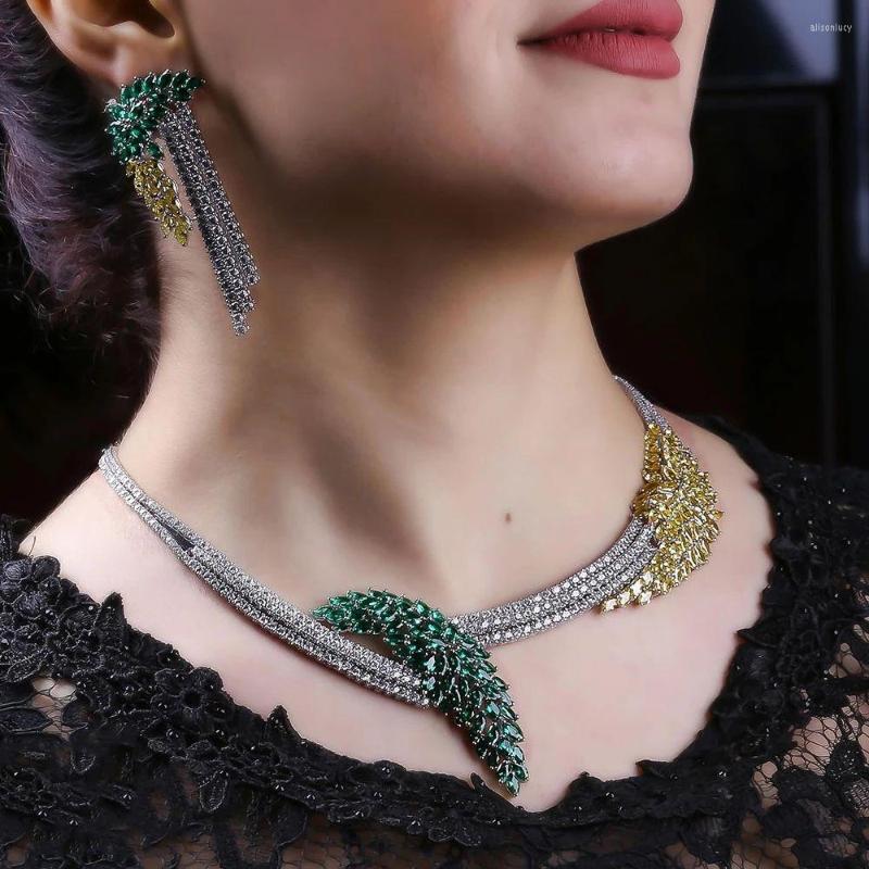 

Necklace Earrings Set Missvikki INS Trendy Luxury Africa Dubai For Women Wedding Party Zircon Bridal Jewelry, Picture shown