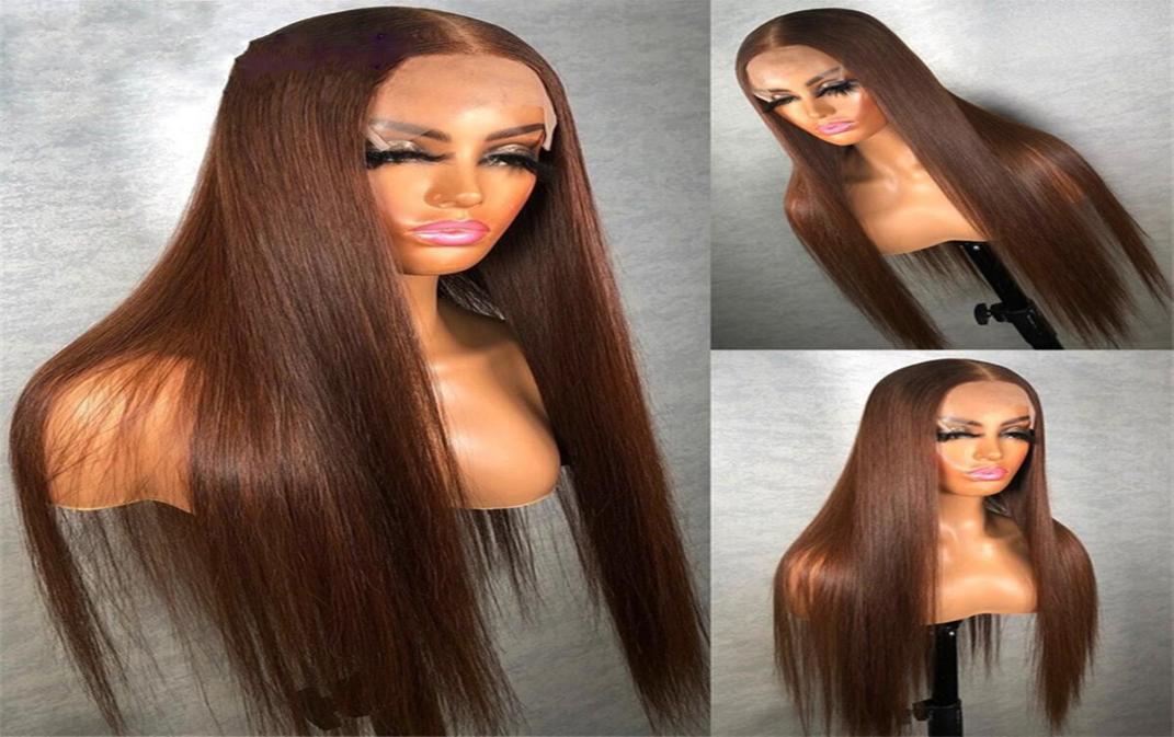 

200density Full Brown Color 13x4 HD Lace Front Human Hair Wigs Straight Lace Frontal Wig Synthetic For Women Pre Plucked3259340, Ombre color