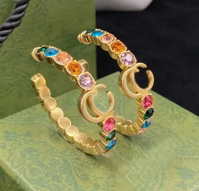 

New Hoop Color Diamond Hoop Huggie earrings aretes orecchini Fashion personality large circle earrings women's wedding party designer jewelry