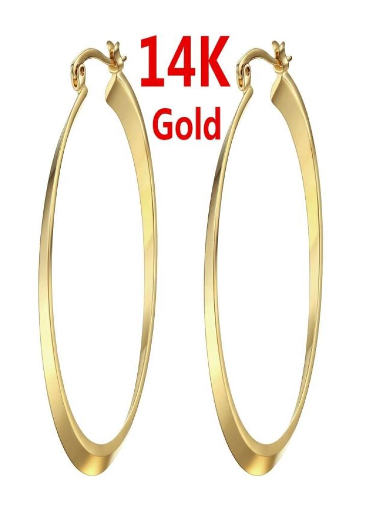 

14K Solid Yellow Gold Circle Hoop Earrings Jewelry Gift for Women Length Approx 58mm Width 30mm5314737