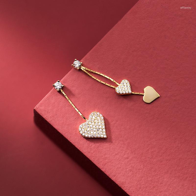 

Dangle Earrings 925 Sterling Silver For Women Temperament Asymmetrical Simple Sweet Diamonds Heart Brincos