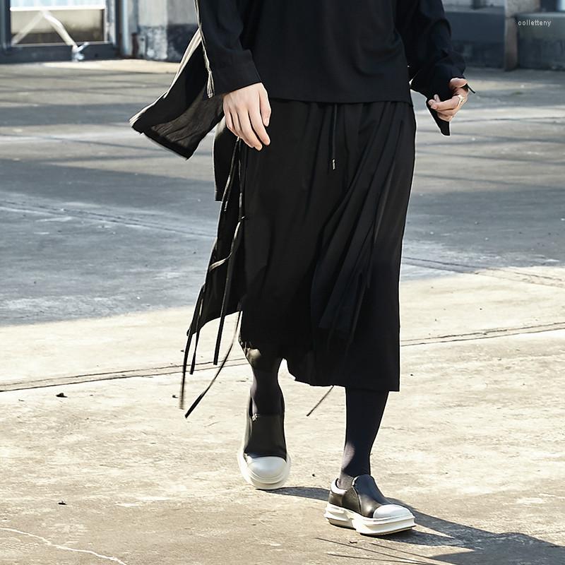 

Men's Pants Nine-point Skirt Men Harem Alternative Personality Hair Stylist Clothing Drawstring Casual Original, Black