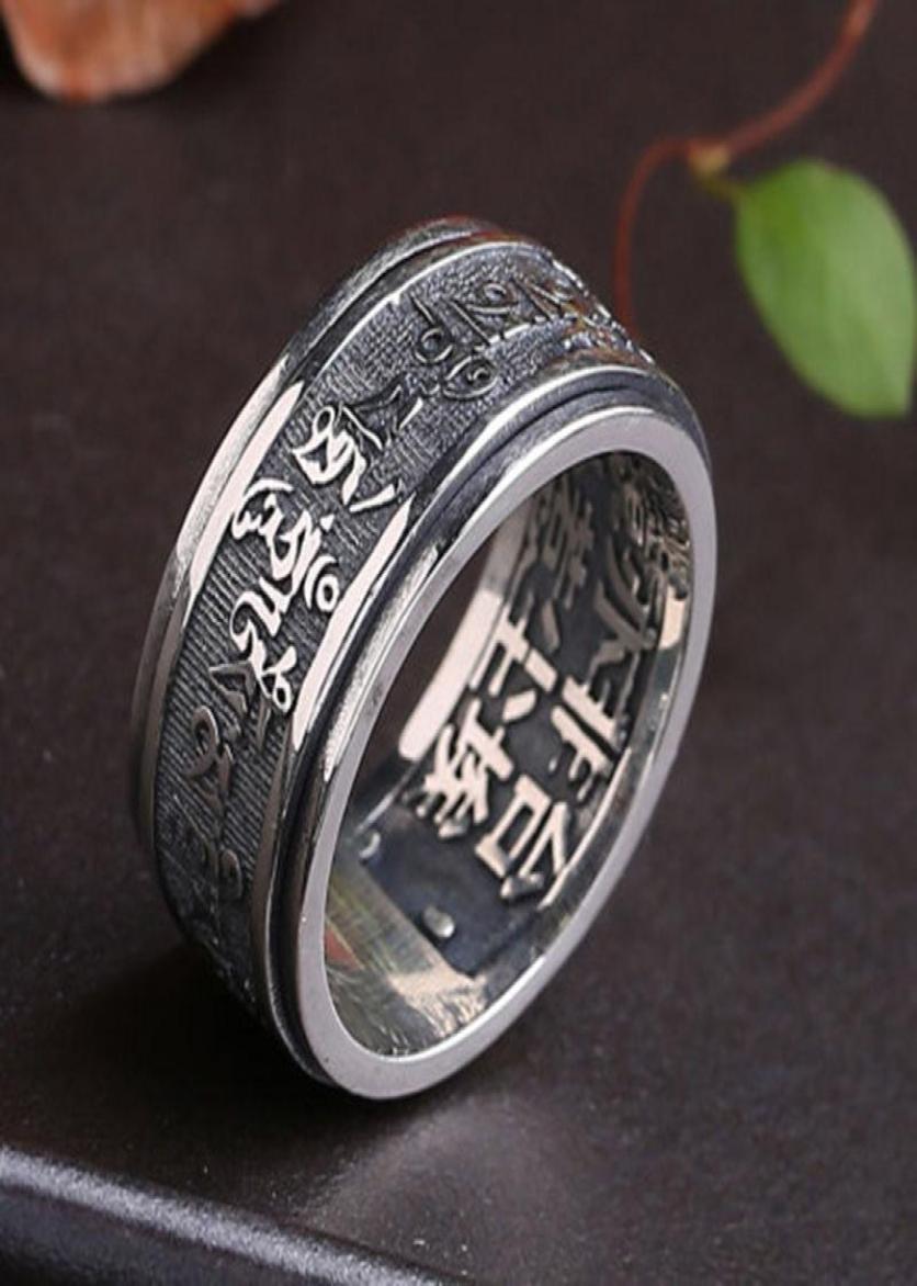 

Chinese Style Retro Domineering Exaggeration Six Words True Rotatable Opening Ring Creative No Inlaid Silver Jewelry Cluster Rings8462671
